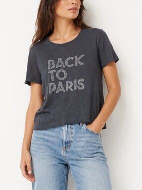 Claudie Pierlot Linen Paris Graphic Tee French Girl Euro Capsule Boxy T-Shirt M